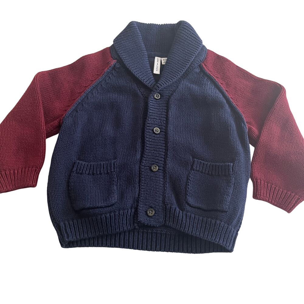 Janie & Jack Navy Maroon Shawl Collar Cardigan Sweater 18-24M Prep